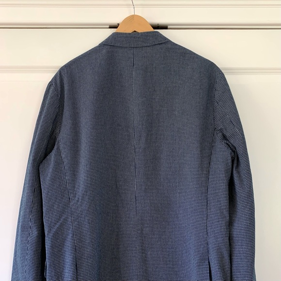 J Crew Ludlow Blazer Jacket Unlined Cotton Blue Grid Plaid Unstructuted 44 R - Picture 5 of 10